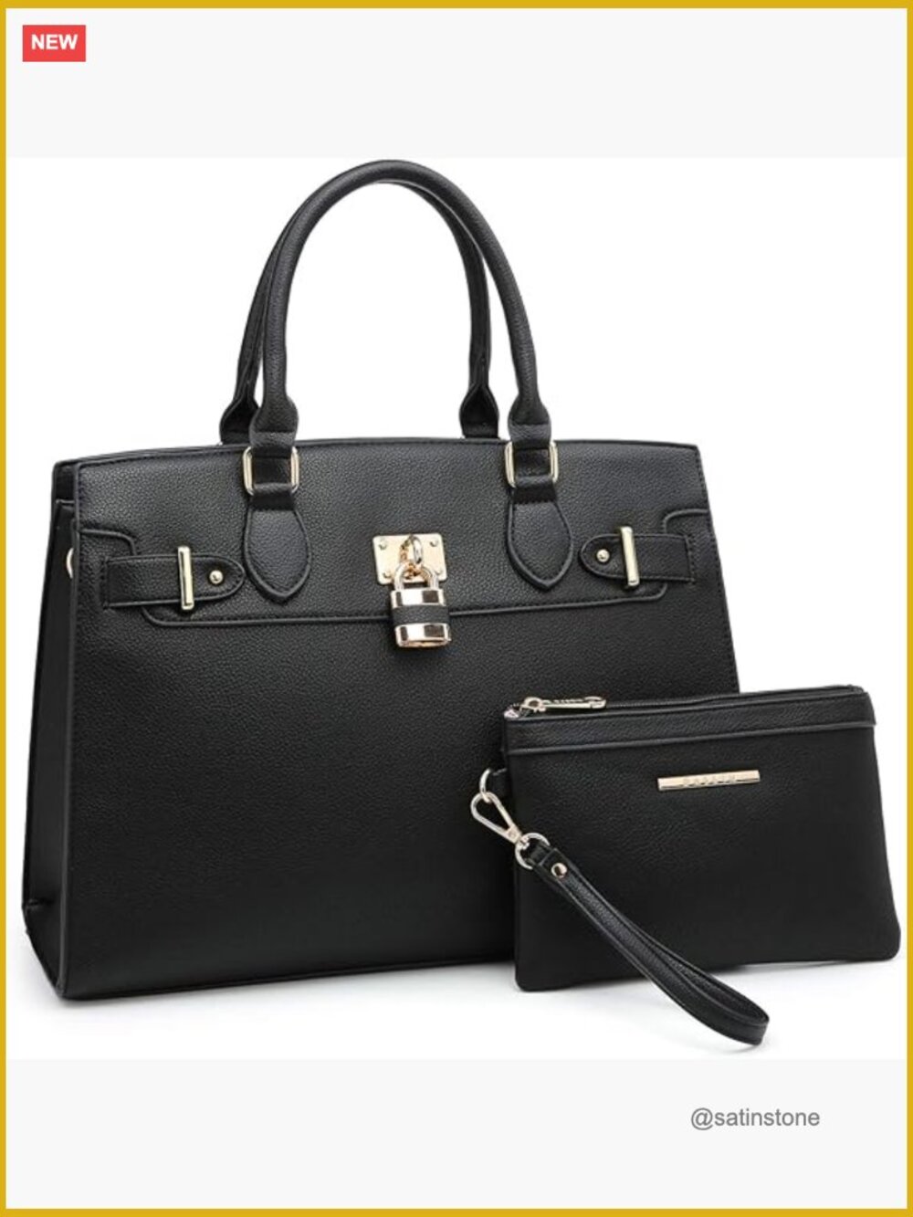 Faux Leather Satchel Tote With Matching Clutch, Adjustable Strap